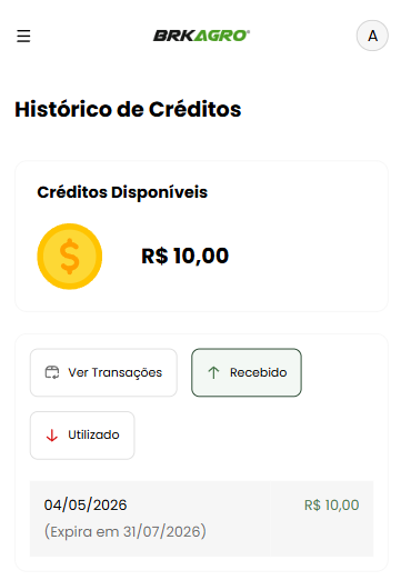 Exemplo de histórico de créditos BRKAGRO