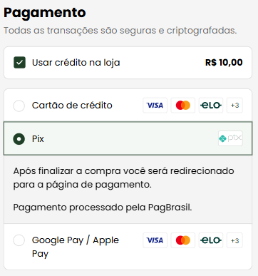 Exemplo de uso de créditos no checkout BRKAGRO