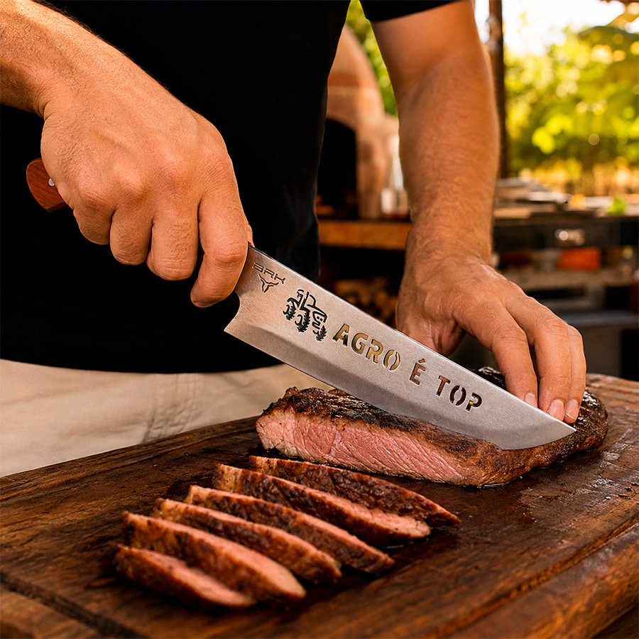Faca BRK Agro É Top em uso no churrasco cortando carne